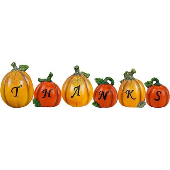 Set of 6 Thanksgiving Pumpkins, Resin Pumpkin, Thanks Tabletop Centerpieces - Picture 2 of 7
